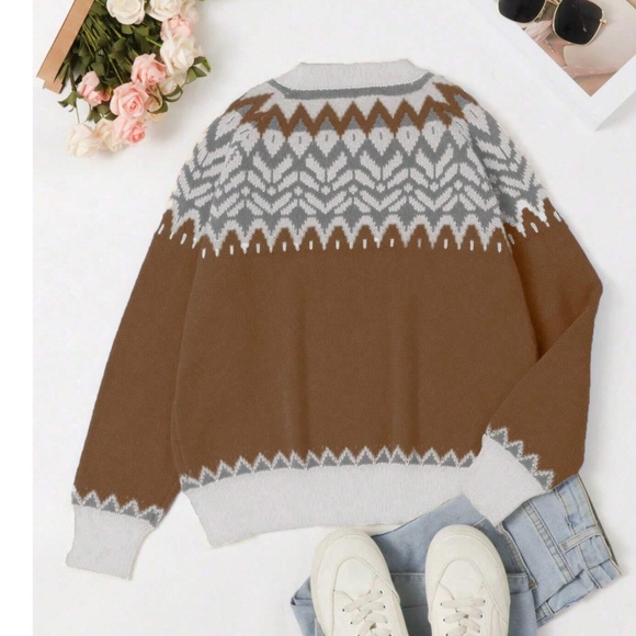 Cozy Fair Isle Print Oversized Sweater Top - Picture 9 of 14